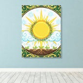 Sun and Rain Nature Cycle Botanical Emblem ART キャンバスプリント (インサイチュ (ウッドフロア))