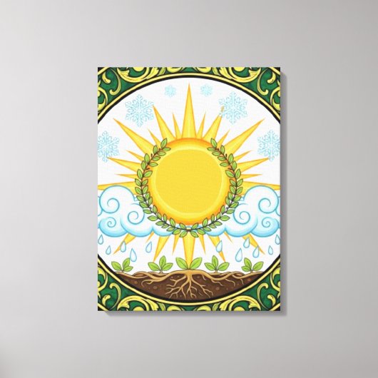 Sun and Rain Nature Cycle Botanical Emblem ART キャンバスプリント (正面)