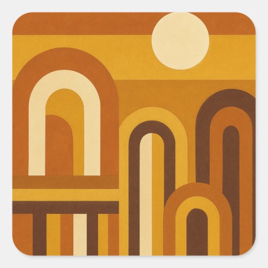 Sun & Arches Mid Century Modern Geometric Design スクエアシール (正面)