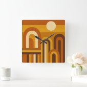 Sun & Arches Mid Century Modern Geometric Design スクエア壁時計 (ホーム)