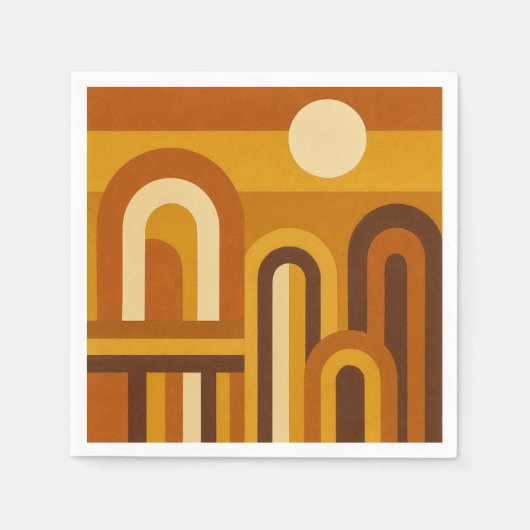 Sun & Arches Mid Century Modern Geometric Design スタンダードカクテルナプキン (正面)