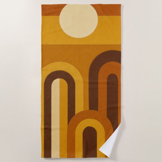 Sun & Arches Mid Century Modern Geometric Design ビーチタオル (正面)