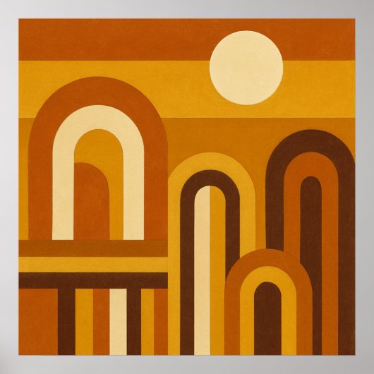 Sun & Arches Mid Century Modern Geometric Design ポスター (正面)