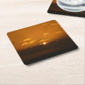 Sun Behind Clouds I Orange Sunset Photo スクエアペーパーコースター (アングル)