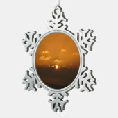 Sun Behind Clouds I Orange Sunset Photo スノーフレークピューターオーナメント (右)