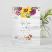 Sun & Burgundy Plumフローラ素朴QRコード結婚ズ 招待状 (スタンド正面)