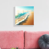 Sun-Drenched Golden Beach with Thick White Seafoam キャンバスプリント (インサイチュ (リビング))