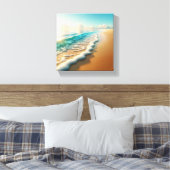 Sun-Drenched Golden Beach with Thick White Seafoam キャンバスプリント (インサイチュ (寝室))