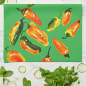 Sun-Drenched Peppers on Bright Green Kitchen Towel キッチンタオル (折り畳み)