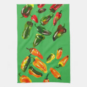 Sun-Drenched Peppers on Bright Green Kitchen Towel キッチンタオル (縦)