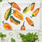 Sun-Drenched Peppers Watercolor Botanical Kitchen  キッチンタオル (折り畳み)