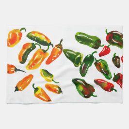 Sun-Drenched Peppers Watercolor Botanical Kitchen  キッチンタオル