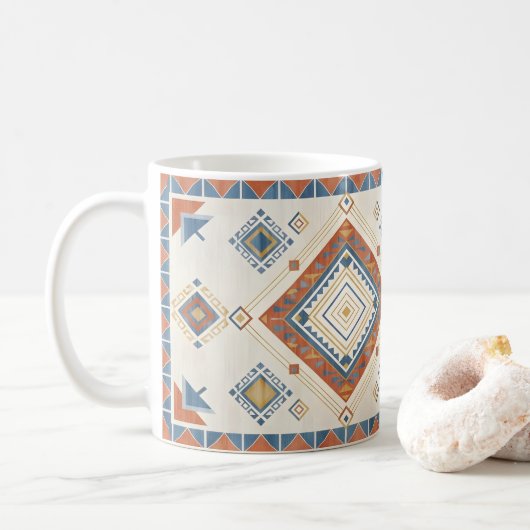 Sun-Drenched Terracotta and Blue Desert Kilim コーヒーマグカップ (ドーナツ)