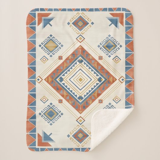 Sun-Drenched Terracotta and Blue Desert Kilim シェルパブランケット (正面)