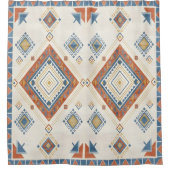 Sun-Drenched Terracotta and Blue Desert Kilim シャワーカーテン (正面)