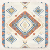 Sun-Drenched Terracotta and Blue Desert Kilim スクエアペーパーコースター (正面)