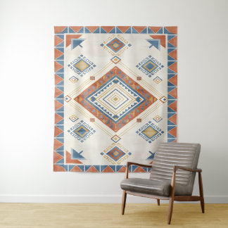 Sun-Drenched Terracotta and Blue Desert Kilim タペストリー
