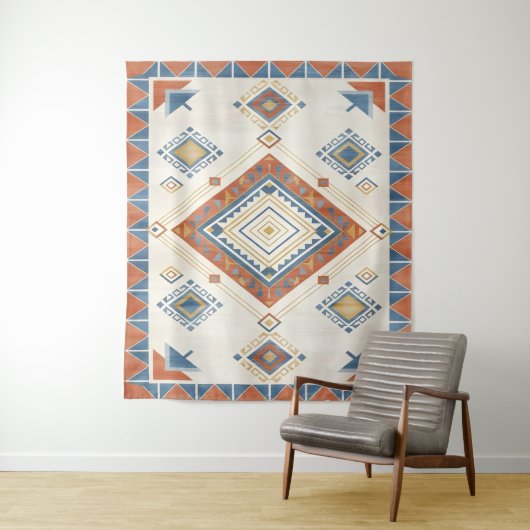 Sun-Drenched Terracotta and Blue Desert Kilim タペストリー (インサイチュ)