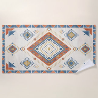 Sun-Drenched Terracotta and Blue Desert Kilim ビーチタオル