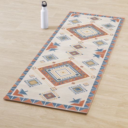 Sun-Drenched Terracotta and Blue Desert Kilim ヨガマット (インサイチュ)