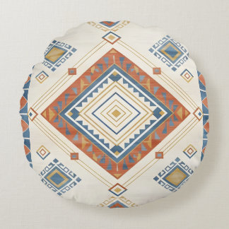 Sun-Drenched Terracotta and Blue Desert Kilim ラウンドクッション