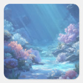 Sun Drenched Underwater Coral Reef Sanctuary スクエアシール (正面)