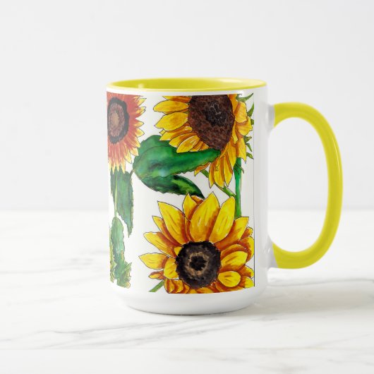 Sun-Drenched Watercolor Sunflower Art Mug マグカップ (右)