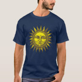 Sun Face Celestial Art Retro Woodcut Style Tシャツ (正面)