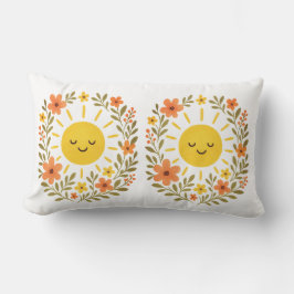 Sun & Floral Frame Decorative Pillow ランバークッション