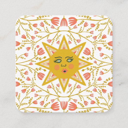 Sun & Floweringつる植物エレガントBoho QRコード スクエア名刺 (正面)