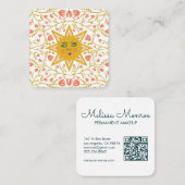 Sun & Floweringつる植物エレガントBoho QRコード スクエア名刺 (正面/裏面)