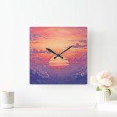 Sun Horizon - Vibrant Painterly Illustration Style スクエア壁時計 (ホーム)