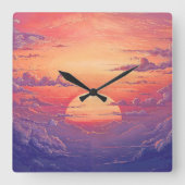 Sun Horizon - Vibrant Painterly Illustration Style スクエア壁時計 (正面)