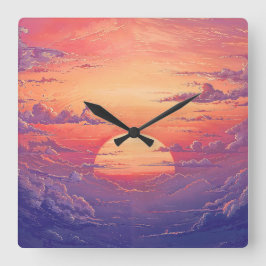 Sun Horizon - Vibrant Painterly Illustration Style スクエア壁時計