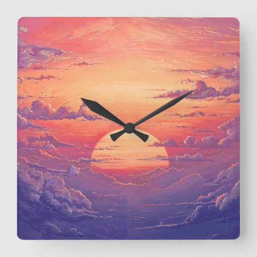 Sun Horizon - Vibrant Painterly Illustration Style スクエア壁時計 (正面)