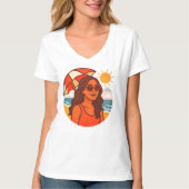 Sun‑Kissed Beach Day | 傘の女の子 サマー 2025 T Tシャツ (正面)