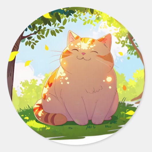 Sun-Kissed Chubby Cat Sticker ラウンドシール (正面)