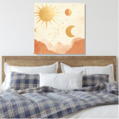Sun Moon and Stars Wall Art – Celestial Boho Decor キャンバスプリント (インサイチュ (寝室))