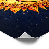 Sun Moon Boho Goddess | Celestial Face Mandala Art ポスター (角)