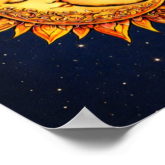 Sun Moon Boho Goddess | Celestial Face Mandala Art ポスター (角)