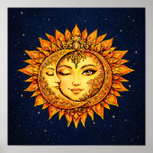 Sun Moon Boho Goddess | Celestial Face Mandala Art ポスター (正面)