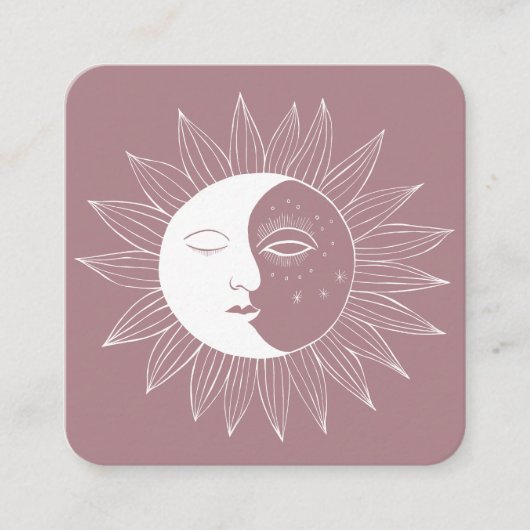 Sun & Moon Boho Lineアートソーシャルメディエレガントアアイコン スクエア名刺 (正面)