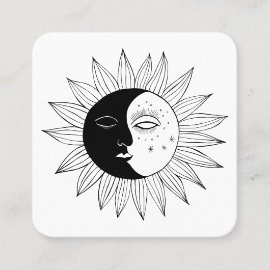 Sun & Moon Boho Line Artエレガント Social Mediaアイコン スクエア名刺 (正面)