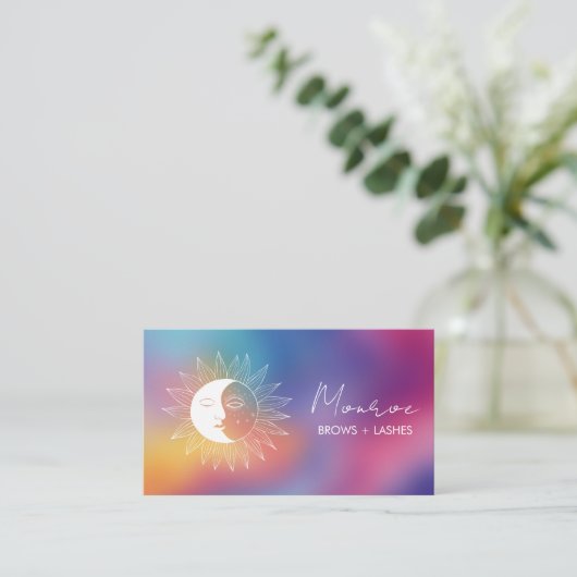 Sun & Moon Boho Line Art Chic Rainbow Social Icons 名刺 (スタンド正面)