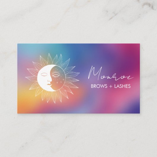 Sun & Moon Boho Line Art Chic Rainbow Social Icons 名刺 (正面)