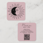 Sun & Moon Boho Line Art QRコードエレガントピンク スクエア名刺 (正面/裏面)