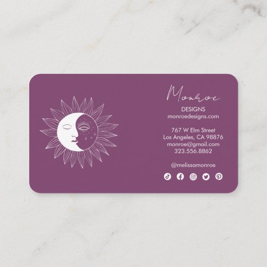 Sun & Moon Boho Social Icons Order Thank Berry 名刺 (裏面)