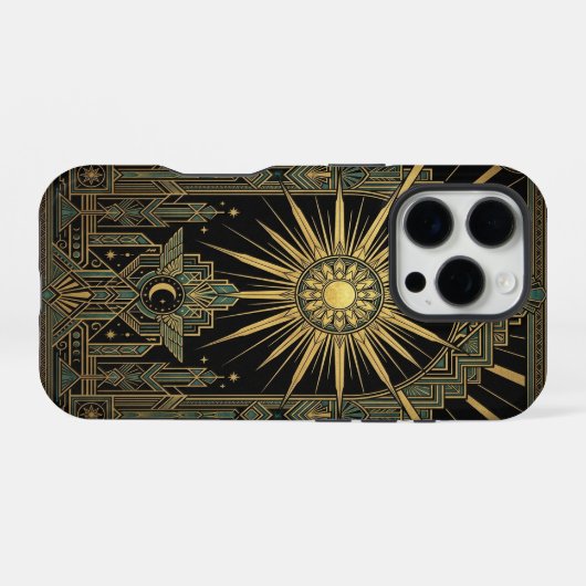 Sun & Moon Deco Wings | Gold iPhone 16 Pro Case iPhoneケース (裏面横)