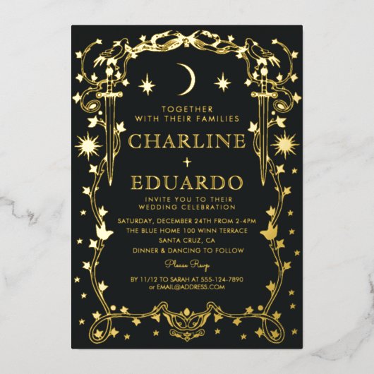 Sun &Moon Golden Ivy Ornament  Wedding  Invitation 箔招待状 (正面)