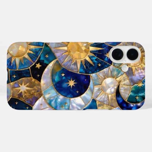 Sun Moon iPhone Case Stained Glass Blue Gold Case-Mate iPhoneケース (裏面 (横))